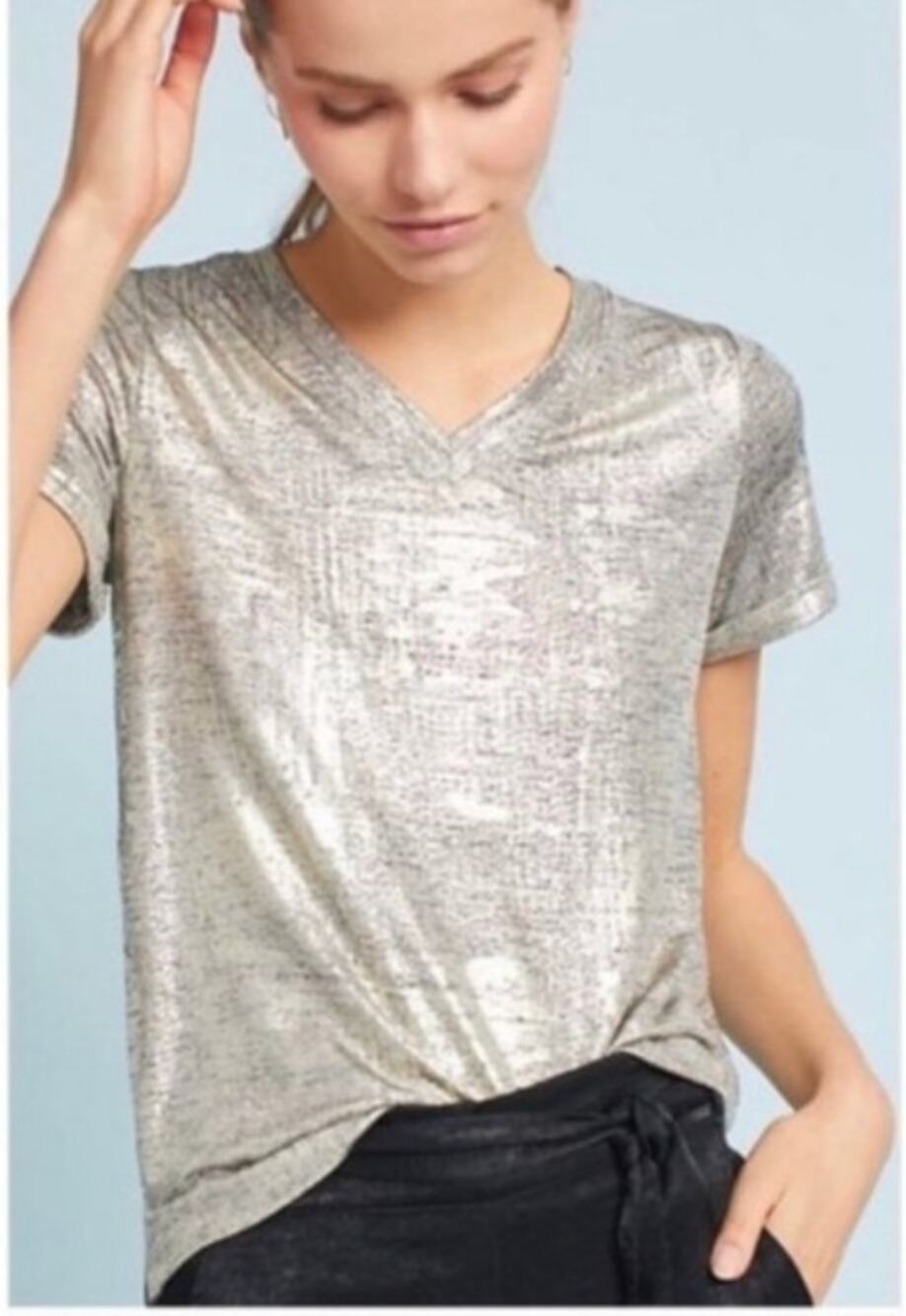 Akemi + Kin Gold Short Sleeve Shirt Metallic Top Size Small